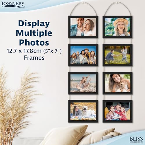 5x7 Hanging Picture Frames Collage with 8 Openings - Basic Black, 2 PK | Icona Bay casual style engineered wood frames, designed for wall hanging, space-saving photo display, Bliss collection - color: Basic Black, size: 5x7