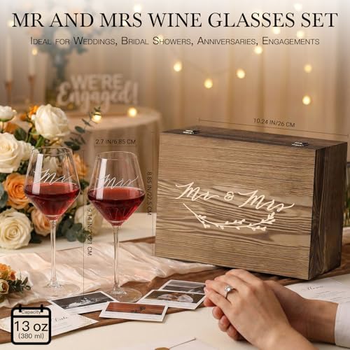Wedding/Anniversary/Engagement/Bridal Shower and Bachelorette Gifts for Couples,Bride & Newlywed, Engraved Mr and Mrs Wine Glasses with 5-Piece Wine Accessory Kit - style: Mr & Mrs + Box