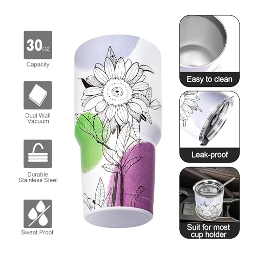 30 oz Tumbler with Lids and Straws Double Wall Insulated Tumbler Cup,Stainless Steel Leak-proof Thermal Coffee Tumbler Powder Coated Travel Mug for Cold and Hot Beverages,Sunflower - color: Sunflower, size: 30 Ounces