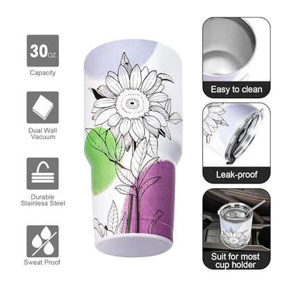 30 oz Tumbler with Lids and Straws Double Wall Insulated Tumbler Cup,Stainless Steel Leak-proof Thermal Coffee Tumbler Powder Coated Travel Mug for Cold and Hot Beverages,Sunflower - color: Sunflower, size: 30 Ounces