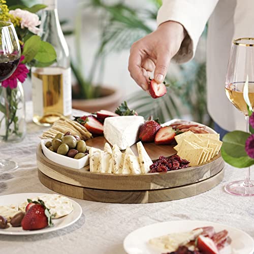 Twine Rotating Wood Serving Board - Round Charcuterie Board - Lazy Susan Wooden Cheese Board Set with Ceramic Dishes - Set of 1 - style: Charcuterie Lazy Susan