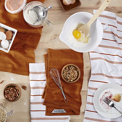 KitchenAid Albany Kitchen Towel 4-Pack Set, Honey Orange/White, 16"x26" - color: Honey, size: 16"x26"