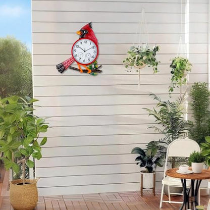 Large Outdoor Clock with Thermometer & Humidity | Silent Non-Ticking, Cardinal Outdoor Wall Clock for Patio, Garden, Kitchen, Living Room, Red - style: Cardinal-Red