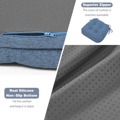 baibu Patented Dining Chair Cushions, 2 Pack, 16.5 x 16.5 x 3.5 in, Blue | Two dual-layer memory foam cushions with silicone non-slip bases, secure ties and removable machine-washable covers. - color: Blue, size: 2 Count (Pack of 1)