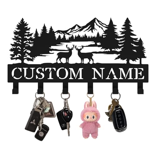 Custom Metal Key Holder, Personalized Key Holder Wall Mount with，Name Background Letter Theme, Ideal Keys Holder On Wall, Suitable for Living Room, Entrance, Kitchen(529) - color: Forest Deer