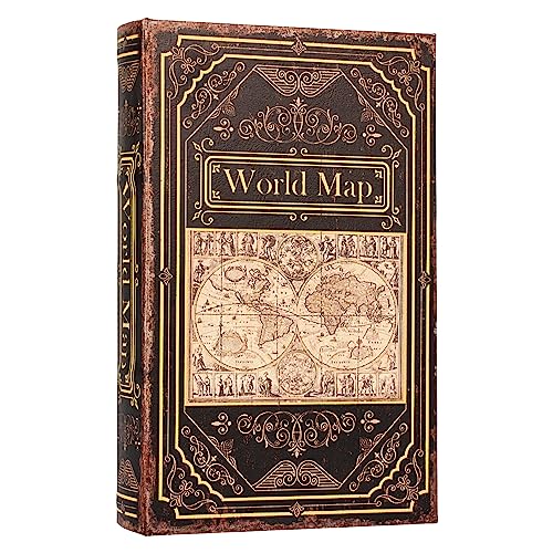 Fake Book Box Vintage Style,Decorative Book Storage | Box Retro Map Pattern Wooden Box to Store Postcard,Photos,Jewelry,Remotes,Sundries