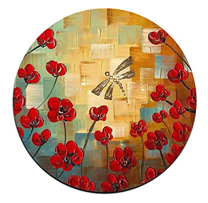 Red Watercolor Flowers Round Coaster Set-Made of Recycled Rubber-Set of 4 - color: Red Watercolor Flowers