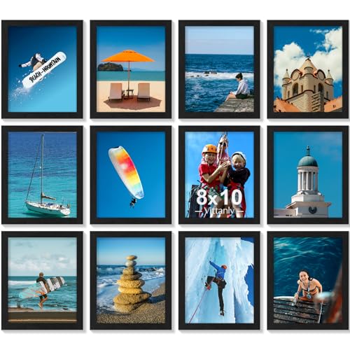 Vittanly 8x10 Picture Frames Set of 12 for Wall or Tabletop Display, Black | Display Pictures 5x7 with Mat or 8x10 without Mat, Small Photo Frames, Engineered Wood with Shatter Resistant Plexiglass - color: Black, size: 8x10
