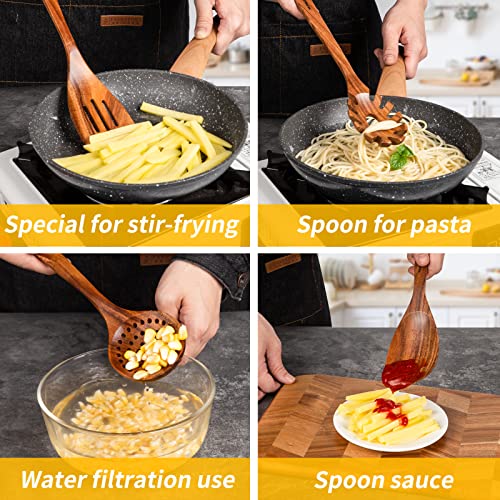 Wooden Spoons for Cooking,8PCS Natural Acacia Wood Utensil Set | Easy to Clean, Durable, Smooth with Comfort Grip,Nonstick Safe & Heat Resistant with Ergonomic Handles,For gift - size: 8 pieces (Acacia)