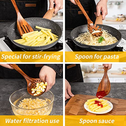 Wooden Spoons for Cooking,8PCS Natural Acacia Wood Utensil Set | Easy to Clean, Durable, Smooth with Comfort Grip,Nonstick Safe & Heat Resistant with Ergonomic Handles,For gift - size: 8 pieces (Acacia)