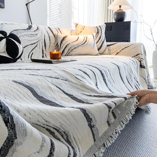 ROOMLIFE Couch Cover 3 Cushion Sofa, Washable Non Slip Furniture Sofa Protector Cover, Soft Chenille Sofa Slipcovers Sectional L Shape Dogs Couch Cover Throw Blanket with Tassels 71''X134'' - color: Cy#black, size: X-Large（71*134IN）