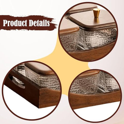 Divided Serving Tray with Lid, Made of Glass and Wood, Snack Bowl with Compartments for Fruit, Nuts, and Sweets. and Practical for Kitchen, of, 4 Compartment Square - size: 4 Compartment Square