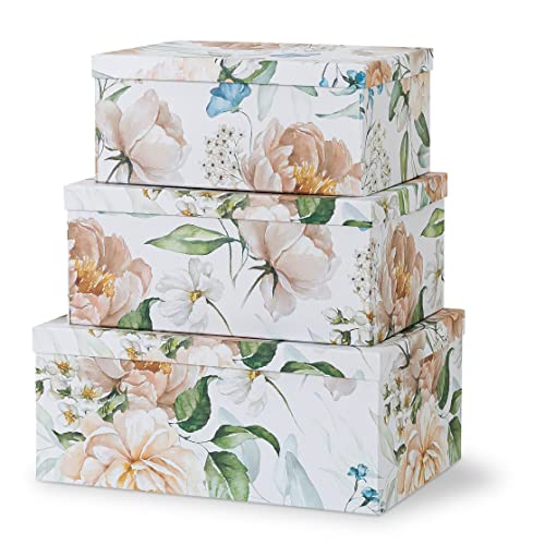 Soul & Lane - Floral Revival Decorative Storage Boxes with Lids, Set of 3 | Large Nesting Cardboard Keepsake Boxes for Memories, Photos and Gifts, Pretty Decorated Floral Containers for Organizing - color: Floral Revival