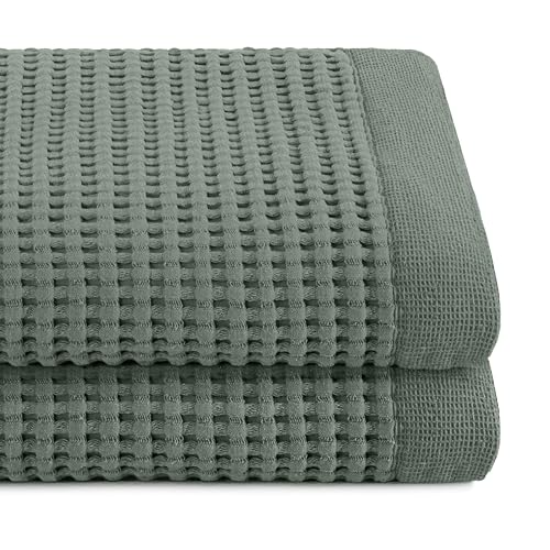 GILDEN TREE Waffle Towels for Bathroom Luxury 100% Cotton Bath Towels, Quick Dry Towel, Thin Super Absorbent Lint Free Shower Towels, Bath Towels Set of 2, Modern Style (Sage Grey) - color: Sage Grey, size: Bath Towel (32" x 62") 2 Pack