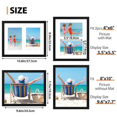 Fixwal 8x10 Collage Picture Frame, Holds Two 4x6 Photos, PVC | Shatter Resistant Plastic Cover, Wall or Tabletop Decor - size: 8x10（2-4x6）