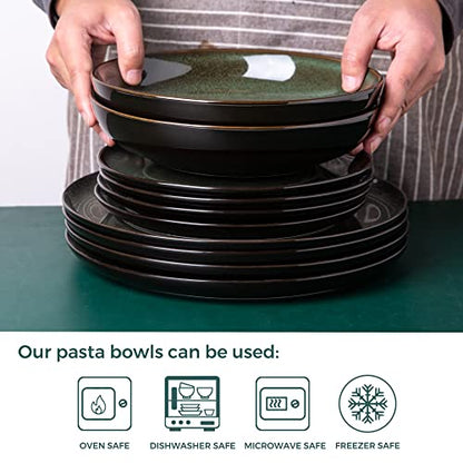 LERATIO 9.0" Ceramic Pasta Bowls Set of 6,38oz Large Stoneware Bowls Set | Reactive Glaze Serving Bowls Set,Wide Bowl for Pasta,Salad,Fruit & Noodles,Housewarming & Wedding Gift-Green - color: Green, size: Set of 6
