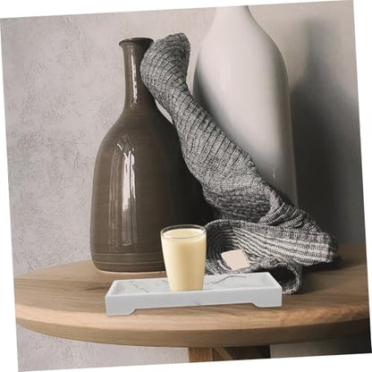 FAVOMOTO Marble-Style Composite Bathroom Vanity Tray Cosmetic and Jewelry Storage Plate White Organizer for Home and Hotel Toiletries