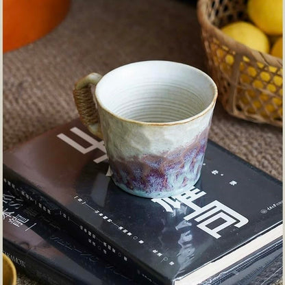 10oz Handmade Ceramic Tea Cup with Handle, Pottery Tea Mug | Lead-Free,Retro Vintage Japanese Style, Small Handmade mug,Reactive Glaze Artisanal Tea cup, Purple