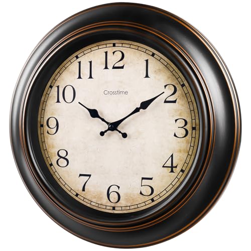 Crosstime 18 Inch Vintage Large Wall Clock for Living Room Decor,Battery Operated Silent Non-Ticking Retro Classic Clocks for Kitchen Fireplace Home Office,House Warming Gifts,Bronze - color: 18 Bronze