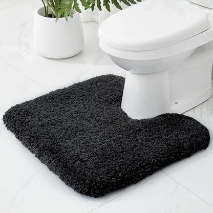Toilet Rugs U-Shaped Mat 24x22, Contour Bathroom Mat - Ultra Soft & Absorbent Microfiber, Quick-Dry, Machine Washable with High Density Foam Latex Non Slip Backing, Black - color: Black, size: 24" X 22"(Toilet Rug)