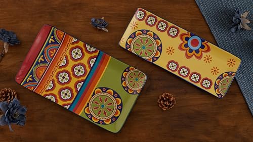 Bico Tunisian Ceramic 14 inch Rectangular Serving Platter, Set of 2, for Serving Salad, Pasta, Cheese, Ham, Appetizer, Microwave & Dishwasher Safe - style: Tunisian