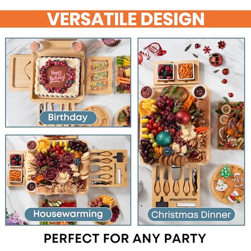 Bamboo Charcuterie Board Gift Set – Housewarming Gift for New Home, Wedding & Bridal Shower Gifts | Large Cheese Board with Hidden Drawers, Knives & Bowls | Perfect for Couples, Hosts & Housewarming