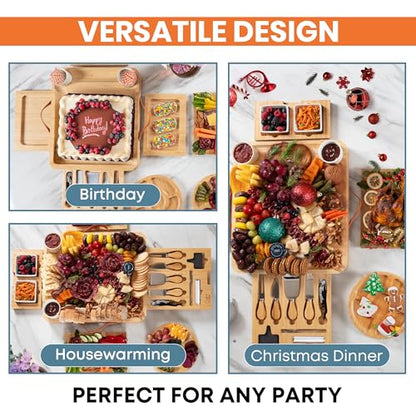 Bamboo Charcuterie Board Gift Set – Housewarming Gift for New Home, Wedding & Bridal Shower Gifts | Large Cheese Board with Hidden Drawers, Knives & Bowls | Perfect for Couples, Hosts & Housewarming