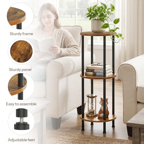 HOOBRO Plant Stand Indoor, 3 Tier 35.2" Tall Small Plant Shelf, Round Potted Holder Rack, Modern Flower Stand for Living Room Balcony Garden, Rustic Brown and Black BF13HJ01