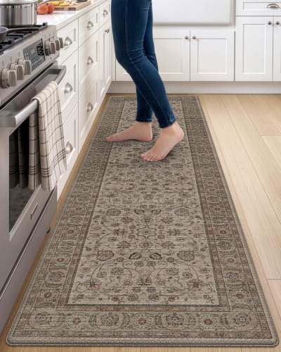DEXI Kitchen Floor Mats Cushioned Anti Fatigue Runner 23x86 Brown Floral | Soft Comfort Memory Foam, Easy Care, Waterproof, Standing Padded Rug for Front Sink Laundry Office Farmhouse - color: Brown, size: 86"L x 23"W x 0.4"Th