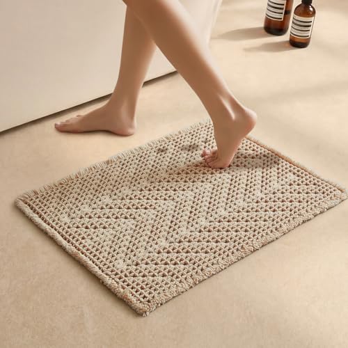 Sunfly Waffle Bath Mat, Boho Bath Rugs for Bathroom Floor Super Absorbent & Quick Dry, Non-Slip Washable Bath Mat with Tassels, Ultra Soft Farmhouse Bathroom Decor 16"*24" Beige - color: Beige, size: 1'4" x 2' (Rectangular)
