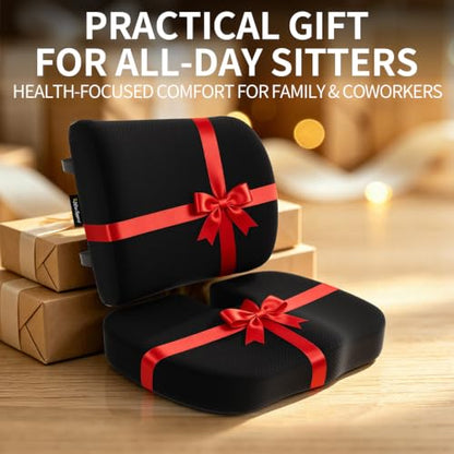 Seat Cushion &Office Chair Cushion,Lumbar Support Pillow for Office Chair,Ergonomic Memory Foam Non-Slip Office Chair Cushion,Back Support Cushions for Tailbone&Sciatica Pain Relief Black