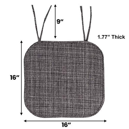 Sweet Home Collection Chair Cushion Memory Foam Pads with Ties Honeycomb Pattern Slip Non Skid Rubber Back Rounded Square 16" x 16" Seat Cover, 2 Pack, Aria Gray/Black 6 pack - color: Aria Gray/Black, size: 2 Count (Pack of 1)