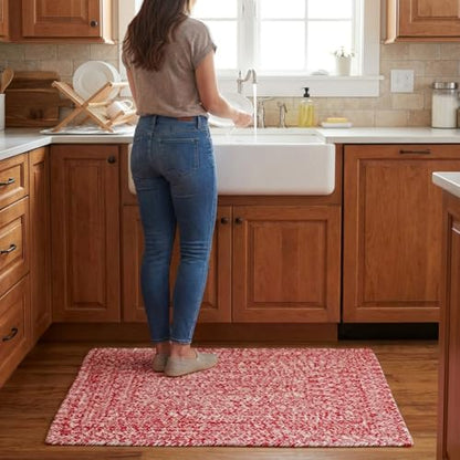 Super Area Rugs Farmhouse Braided Rug Cotton Kitchen Reversible Carpet, Red & White, 2' X 3' Rectangle - color: Red & White, size: 2' x 3' (Rectangular)