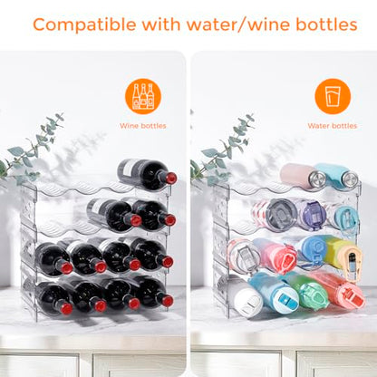 BoxedHome Plastic Water Bottle Organizer and Wine Rack Storage Holder for Inside Cabinet, Kitchen Countertop, Table Top, Pantry, Bars, Cabinets, Fridge - Clear (4 Tier 16 Containers) - size: 4Tier 16Bottles