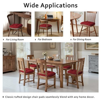 ELFJOY Dining Chair Cushions Set of 2 Non Slip 18"X18"X3" Red | Thick,Textured Fabric, with Ties, Tufted, Large, for Kitchen, Dining Room, Indoor, Bedroom, Living Room, Office, Comfortable - color: Red