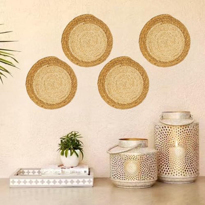Woven Placemats Set of 6, 11.8 Inch Round Table Mats, Farmhouse Boho Placemats for Rustic Home Decor, Braided Natural Corn Husk & Water Hyacinth, Stylish for Dining, Parties