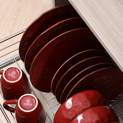 vicrays Ceramic Salad Plates Set - Porcelain 8 Inch Flat Dessert Appetizer Plate for Lunch Home Party Restaurant - Scratch Resistant Microwave Oven and Dishwasher Safe - Set of 6 (Cherry Red) - color: Cherry Red