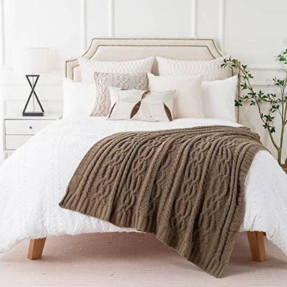 Battilo Camel Tan Chenille Throw Blanket for Couch, Soft Cozy Cable Knit Throw Blanket,Brown Textured Throw Blanket for Autumn, 51"x67" - color: Camel