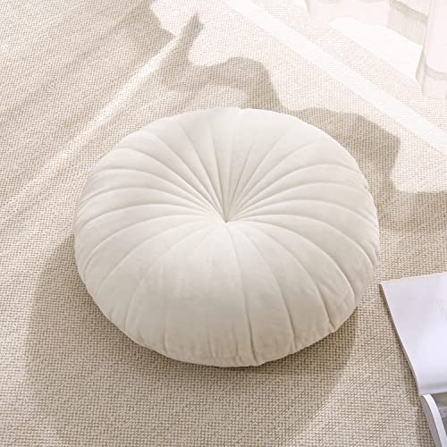 Floor Pillow Meditation Cushion Round Large Floor Pillows Seating for Adults, Velvet Thick Floor Cushions for Yoga Living Room Balcony Outdoor Tatami 18inches（Beige） - color: Beige