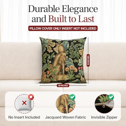 William Morris Wolf Tapestry Throw Pillow Cover 18 x 18 in - color: Black Wolf