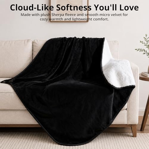 Waterproof Blanket for Bed, 60" x 80" Waterproof Throw Blanket, Leakproof Bed Protector, Absorbent, Spill Proof, Stain Resistant, Reversible Sherpa & Micro Velvet, Machine Washable - color: Black
