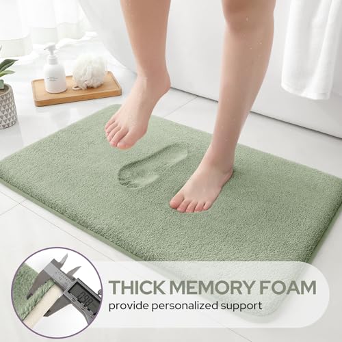 HOMEIDEAS Upgraded Bathroom Rugs Set 3 Piece, Ultra Soft Memory Foam Bath Mats, Super Absorbent Non Slip Washable U-Shaped Toilet Bath Rug (Sage Green, 17"x24"+20"x32"+U-Shaped 20"x24") - color: Sage Green