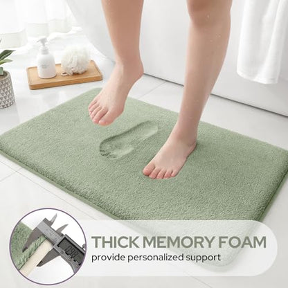 HOMEIDEAS Upgraded Bathroom Rugs Set 3 Piece, Ultra Soft Memory Foam Bath Mats, Super Absorbent Non Slip Washable U-Shaped Toilet Bath Rug (Sage Green, 17"x24"+20"x32"+U-Shaped 20"x24") - color: Sage Green