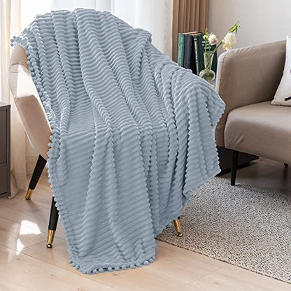 DISSA Fleece Blanket Queen Size – 71x80, Grey – Soft, Plush, Fluffy, Fuzzy, Warm, Cozy – Perfect Throw for Couch, Bed, Sofa - with Pompom Fringe - Flannel Blanket - color: Grey, size: 71x80"