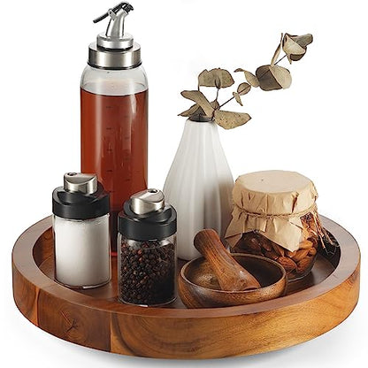 TIDITA 13" Wooden Lazy Susan Organizer for Cabinet, 360° Rotation, High Rim | Solid Acacia Wood, Non-Skid Pads, Swivel Round Lazy Susans Turntable for Countertop, Decorative Tray, Cheese Board, Multi-Use - size: 13 Inch