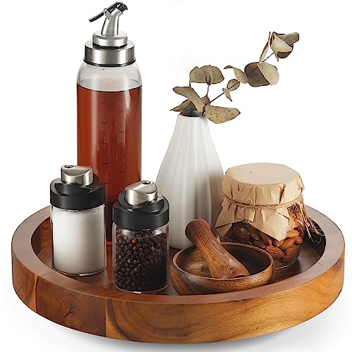 TIDITA 13" Wooden Lazy Susan Organizer for Cabinet, 360° Rotation, High Rim | Solid Acacia Wood, Non-Skid Pads, Swivel Round Lazy Susans Turntable for Countertop, Decorative Tray, Cheese Board, Multi-Use - size: 13 Inch
