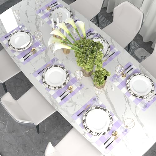Lilac & White 2 Side Cotton Buffalo Check Placemats Set of 4 Heat Resistant Dining Table Place Mats for Kitchen Table 12 x 18 inches - color: Plaids Lilac & White, size: Rectangular Placemats 12" x 18"