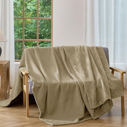 CHUFFED Cotton Waffle Blanket Throw Size - Plush Milk Velvet & Reversible Waffle Weave,Anti-Static 500Gsm Design，Thick Cozy Soft Winter Blanket for Bed, Couch, Sofa - Khaki, 50x70 Inches - color: Khaki, size: Throw XL