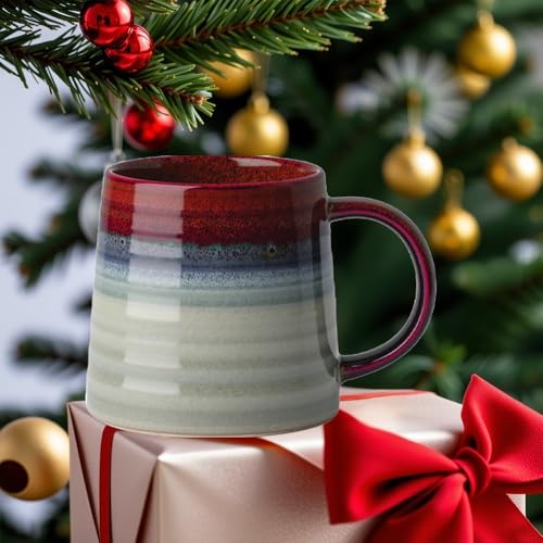 Ceramic Coffee Mugs, 16oz Large Pottery Tea Cup Mug with Handle, Wide Bottom, Transmutation Glaze Craft, Dishwasher & Microwave Safe for Home and Office (Black Red) - color: Black Red