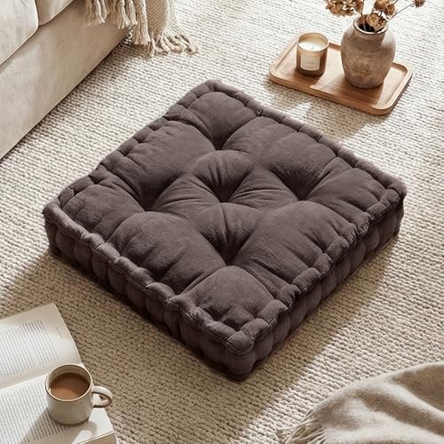 Intelligent Design Floor Pillow Large Meditation Cushion, 20x20 Brown | Sitting for Adults Yoga, Shredded Foam Filled, Chenille Tufted Cover, Handsewn Scalloped Edge, OEKO-TEX Certified - color: Brown